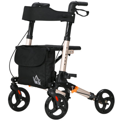 Adjustable 4 Wheel Rollator W/ Seat Bag Folding Mobility Walker