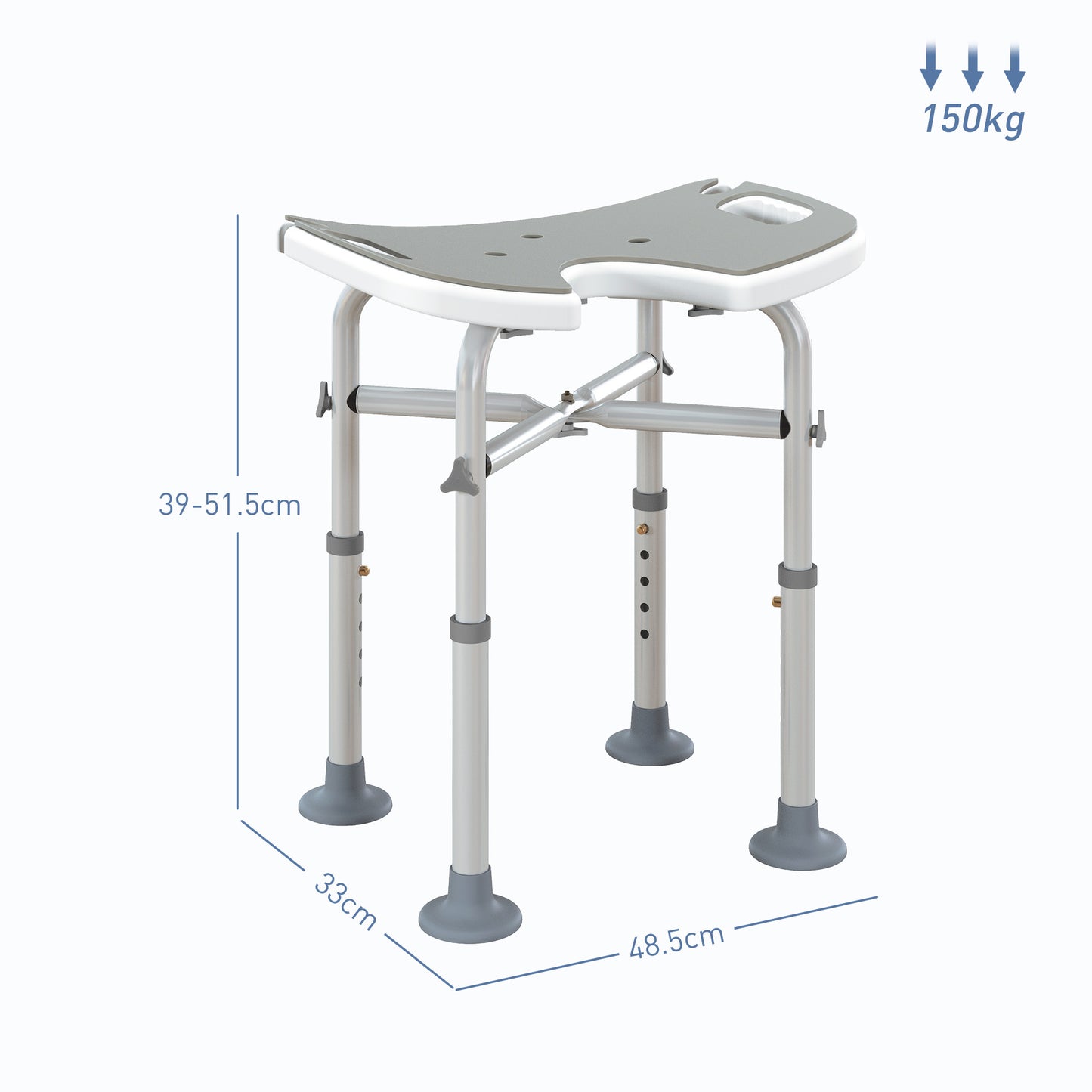Height Adjustable Shower Stool with Suction Grab Rail U-Shaped Padded Seat