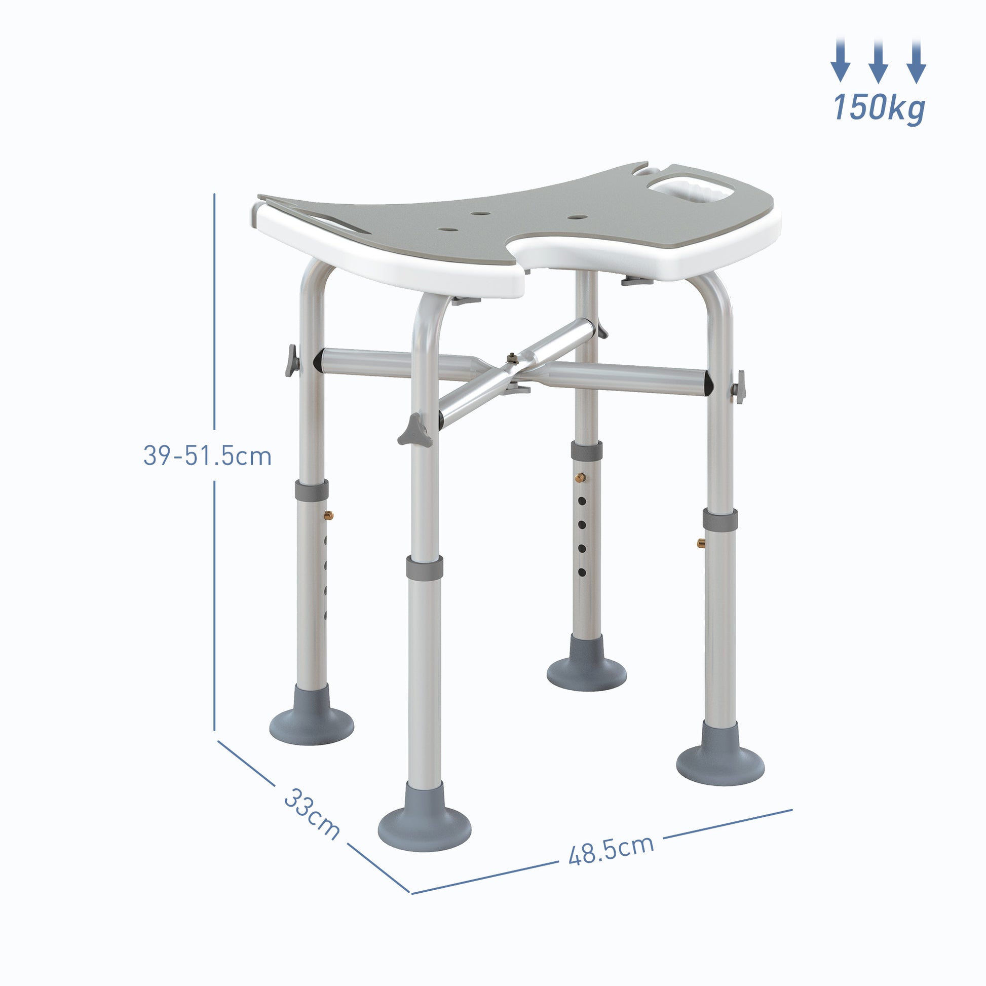 Height Adjustable Shower Stool with Suction Grab Rail U-Shaped Padded Seat