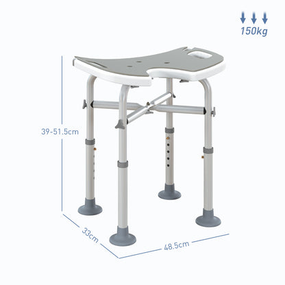 Height Adjustable Shower Stool with Suction Grab Rail U-Shaped Padded Seat