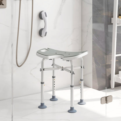 Height Adjustable Shower Stool with Suction Grab Rail U-Shaped Padded Seat