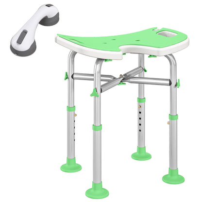 Height Adjustable Shower Stool with Suction Grab Rail U-Shaped Padded Seat