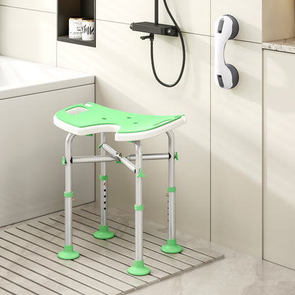 Height Adjustable Shower Stool with Suction Grab Rail U-Shaped Padded Seat