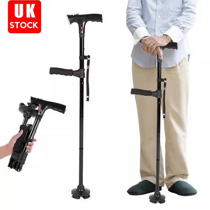 Elder Adjustable Folding Walking Cane with LED Light anti Slip Crutch for Elderly Lightweight Collapsible Mobility Aid Stick