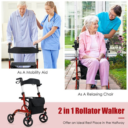 2 in 1 Walker Aluminium Mobility Walking Aid with Seat Adjustable