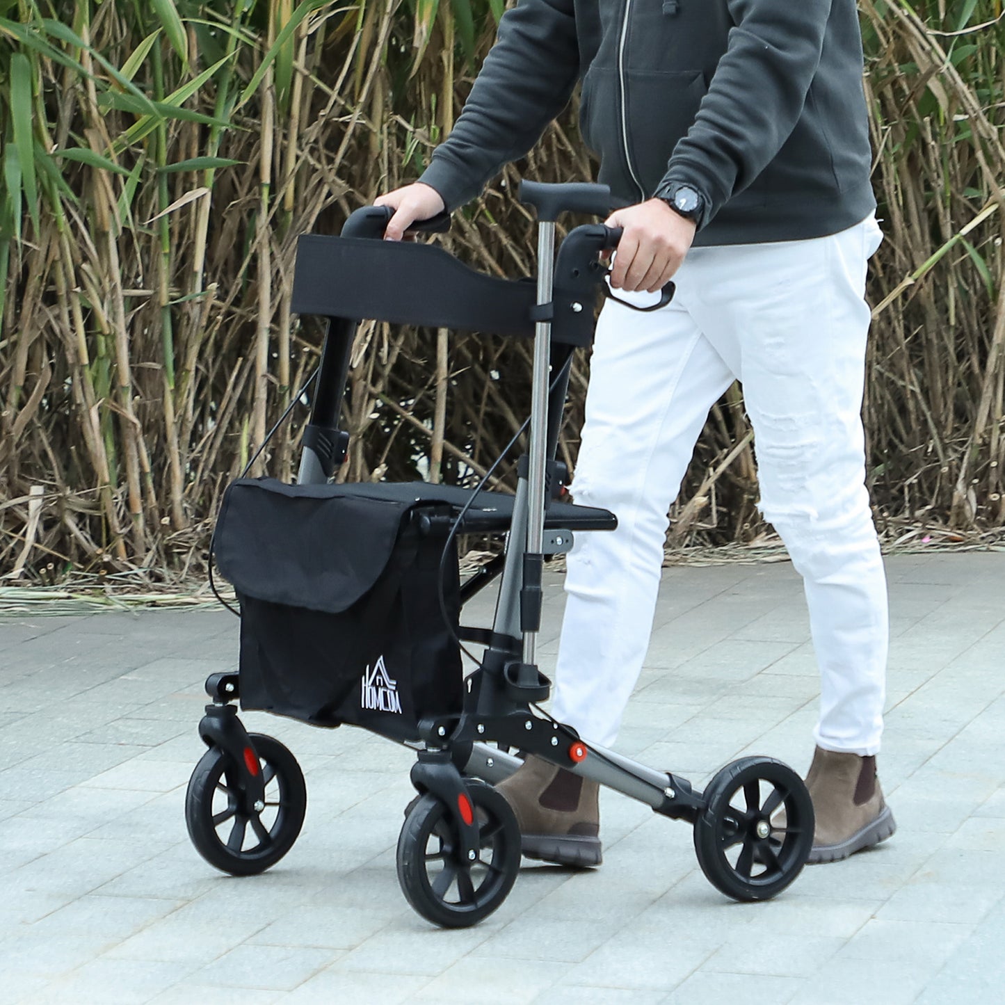 Adjustable 4 Wheel Rollator W/ Seat Bag Folding Mobility Walker