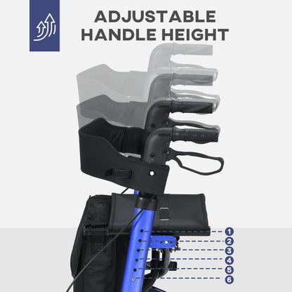 Adjustable 4 Wheel Rollator W/ Seat Bag Folding Mobility Walker