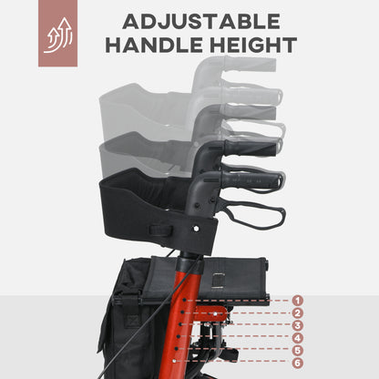 Adjustable 4 Wheel Rollator W/ Seat Bag Folding Mobility Walker