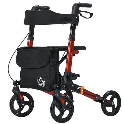 Adjustable 4 Wheel Rollator W/ Seat Bag Folding Mobility Walker