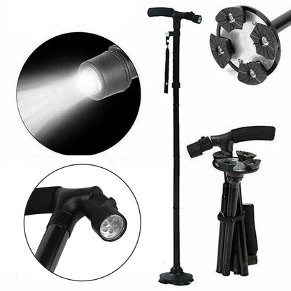 Folding LCD Walking Stick Cane with Flashlight for Senior Aluminium Travel Hiking Cane Trekking Pole Crutch Handle Strap 5 Gears