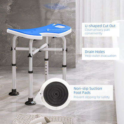 Height Adjustable Shower Stool with Suction Grab Rail U-Shaped Padded Seat