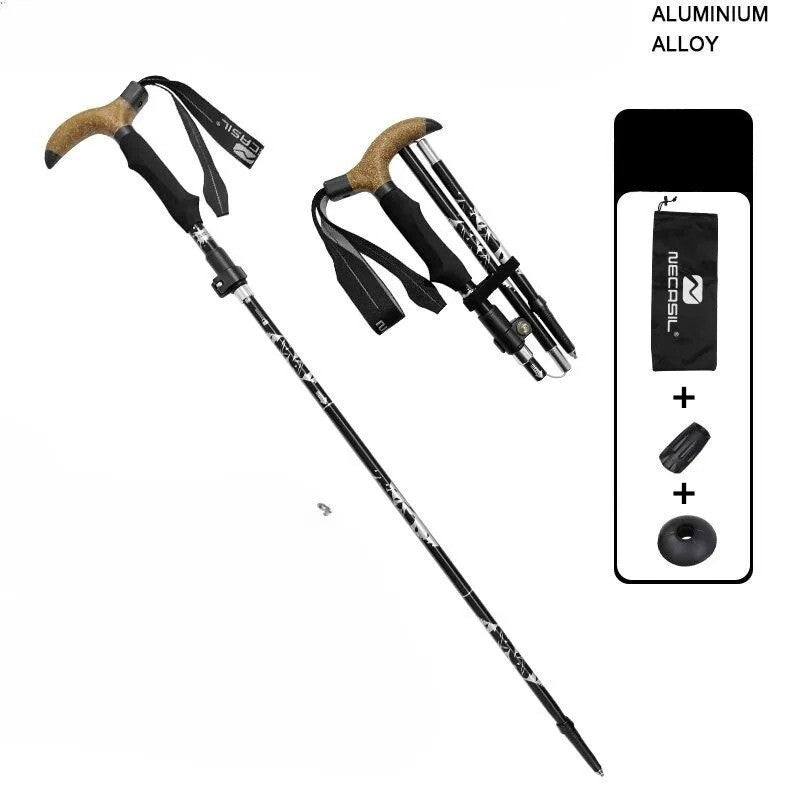 Folding T-Handle Walking Cane – Adjustable Aluminum Alloy Trekking Pole & Crutch
