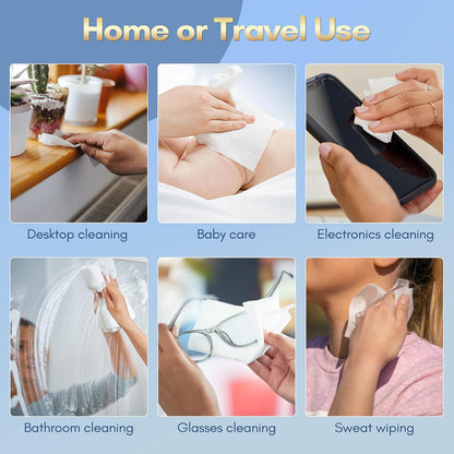 Cotton Face Tissue, Ultra Soft Dry Wipes Disposable, Cosmetic Facial Cleansing Towel for Makeup Removing, Baby Care, Surface Cleaning (300 Count)