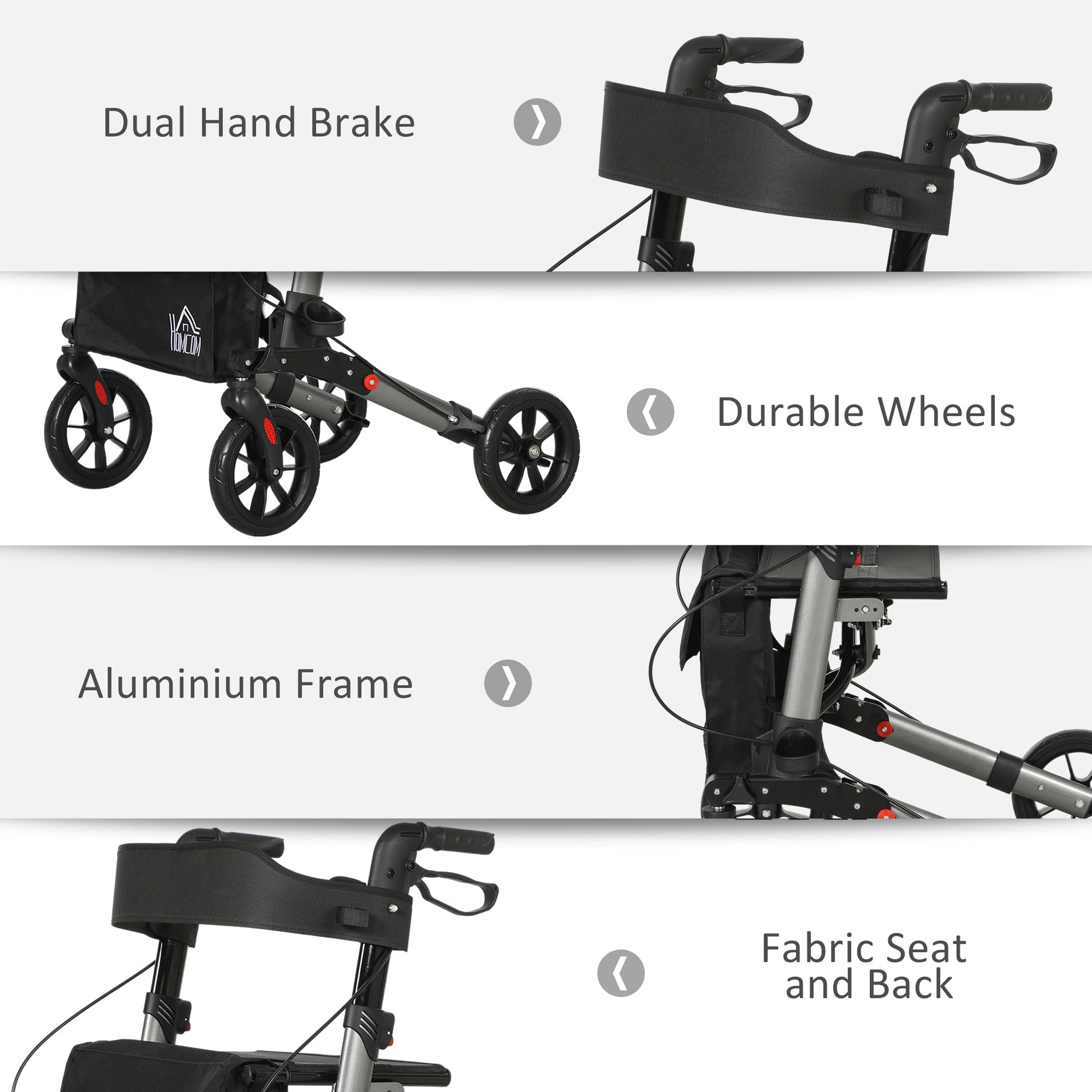 Adjustable 4 Wheel Rollator W/ Seat Bag Folding Mobility Walker