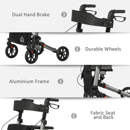 Adjustable 4 Wheel Rollator W/ Seat Bag Folding Mobility Walker
