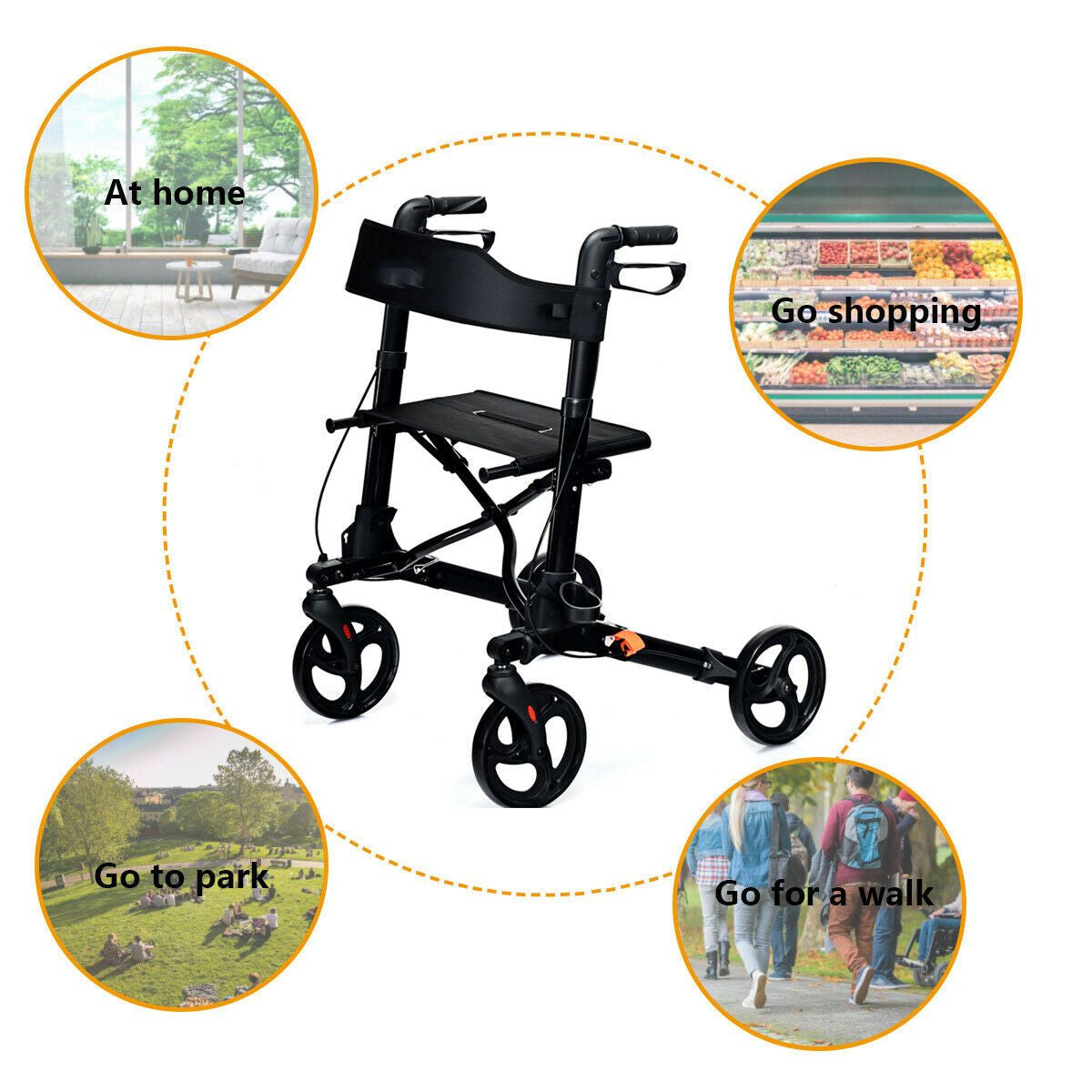 Lightweight Aluminium Folding Walking Mobility Aid with 4 Wheels