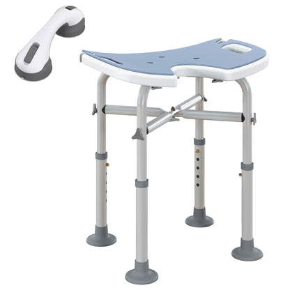 Height Adjustable Shower Stool with Suction Grab Rail U-Shaped Padded Seat