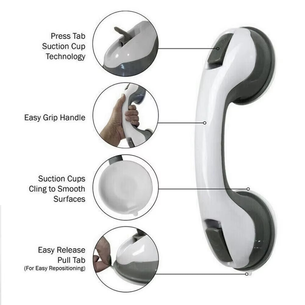 2PCS Bathroom Suction Support Grab Handle Bath Shower Safety Suction Grip Hand Rail for Seniors Elderly Safety Suction Cup