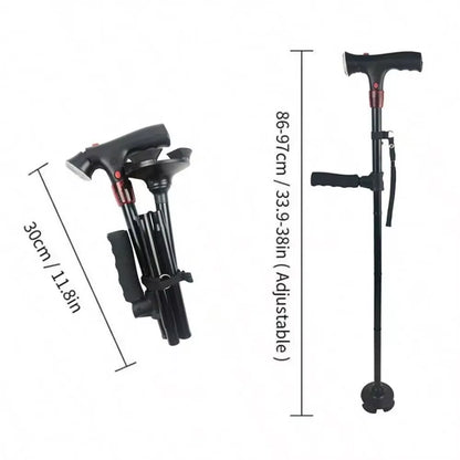 Elder Folding Walking Stick Walking Cane Height Adjustable Folding Folding Canes LED Light Alarm Sticks Elder Crutches