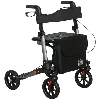 Adjustable 4 Wheel Rollator W/ Seat Bag Folding Mobility Walker