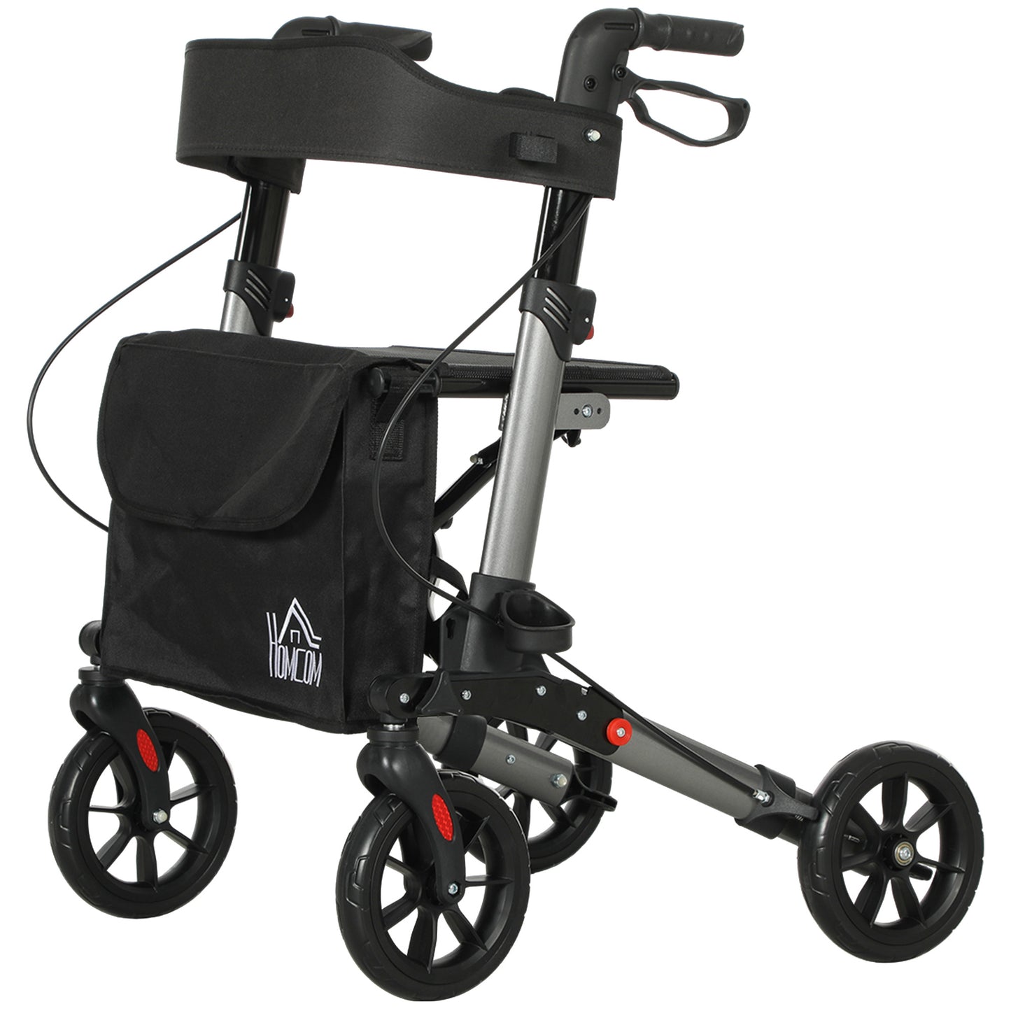 Adjustable 4 Wheel Rollator W/ Seat Bag Folding Mobility Walker
