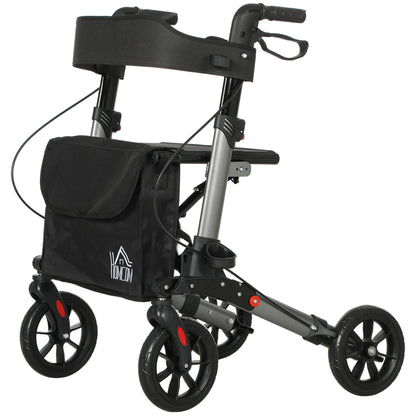 Adjustable 4 Wheel Rollator W/ Seat Bag Folding Mobility Walker