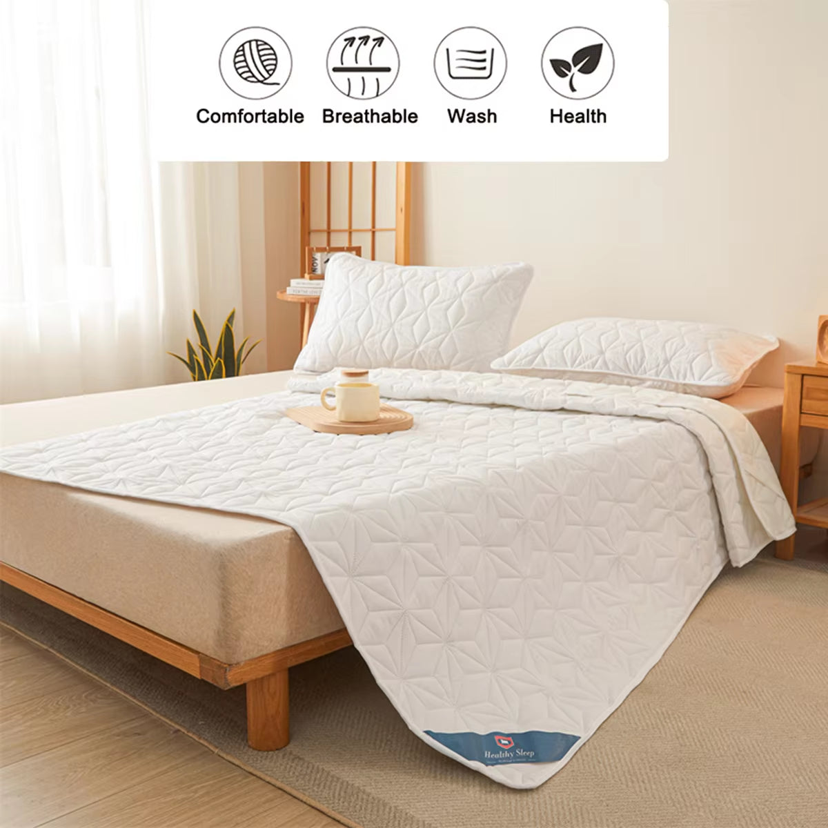Waterproof Mattress Protector - Breathable Noiseless Mattress Cover Pad with 4 Elastic Corner Straps Fits up to 40 Cm Deep