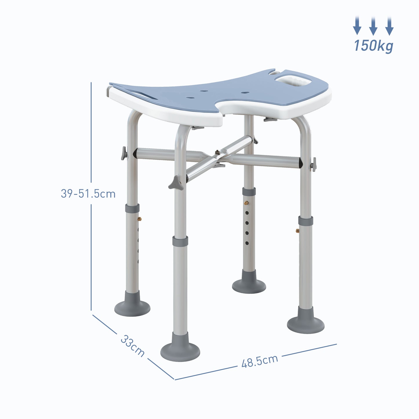 Height Adjustable Shower Stool with Suction Grab Rail U-Shaped Padded Seat
