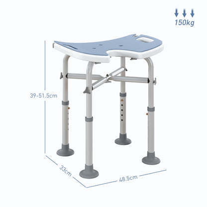 Height Adjustable Shower Stool with Suction Grab Rail U-Shaped Padded Seat