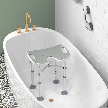 Height Adjustable Shower Stool with Suction Grab Rail U-Shaped Padded Seat