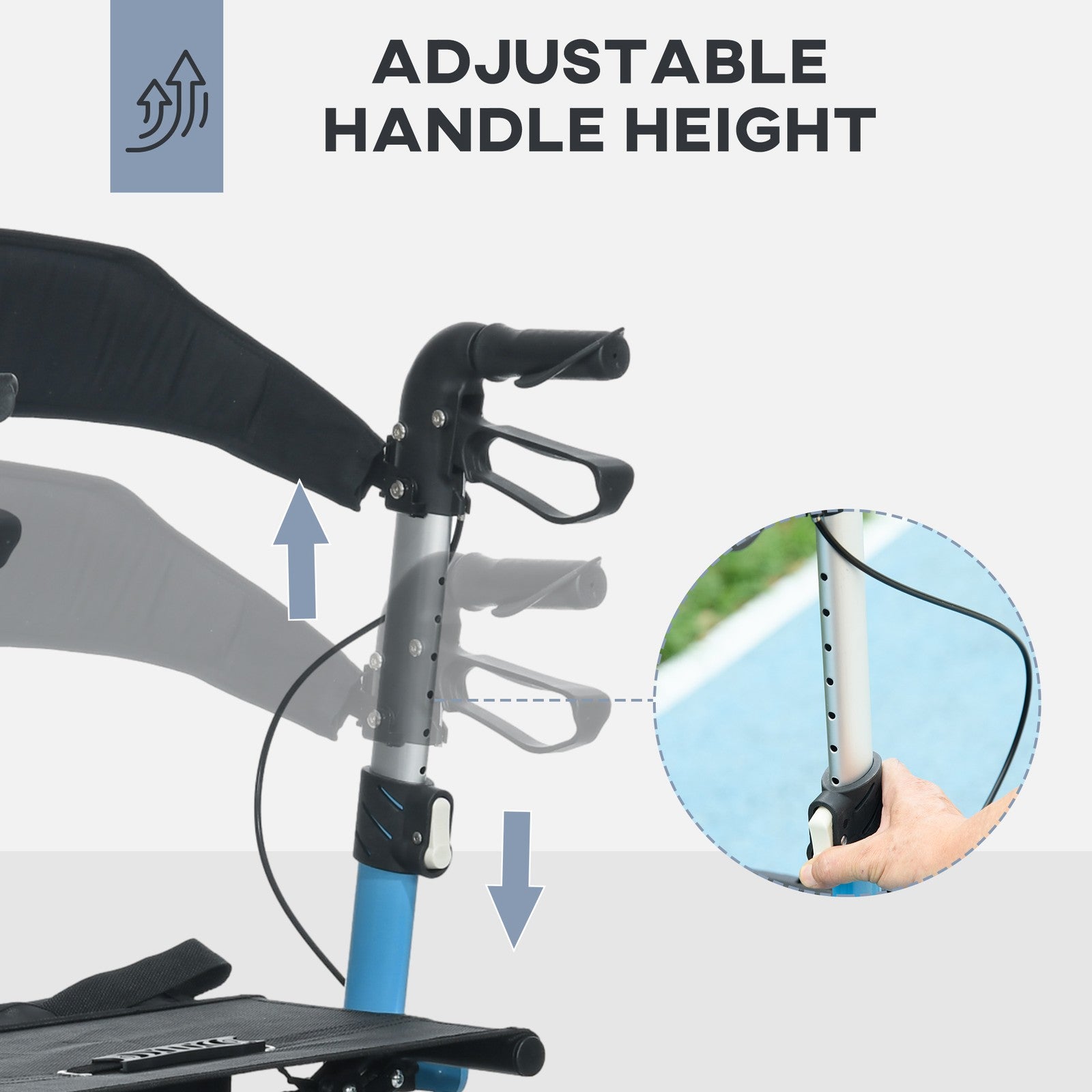 4 Wheel Rollator with Seat Adjustable Mobility Walker with Bag Dual Brakes