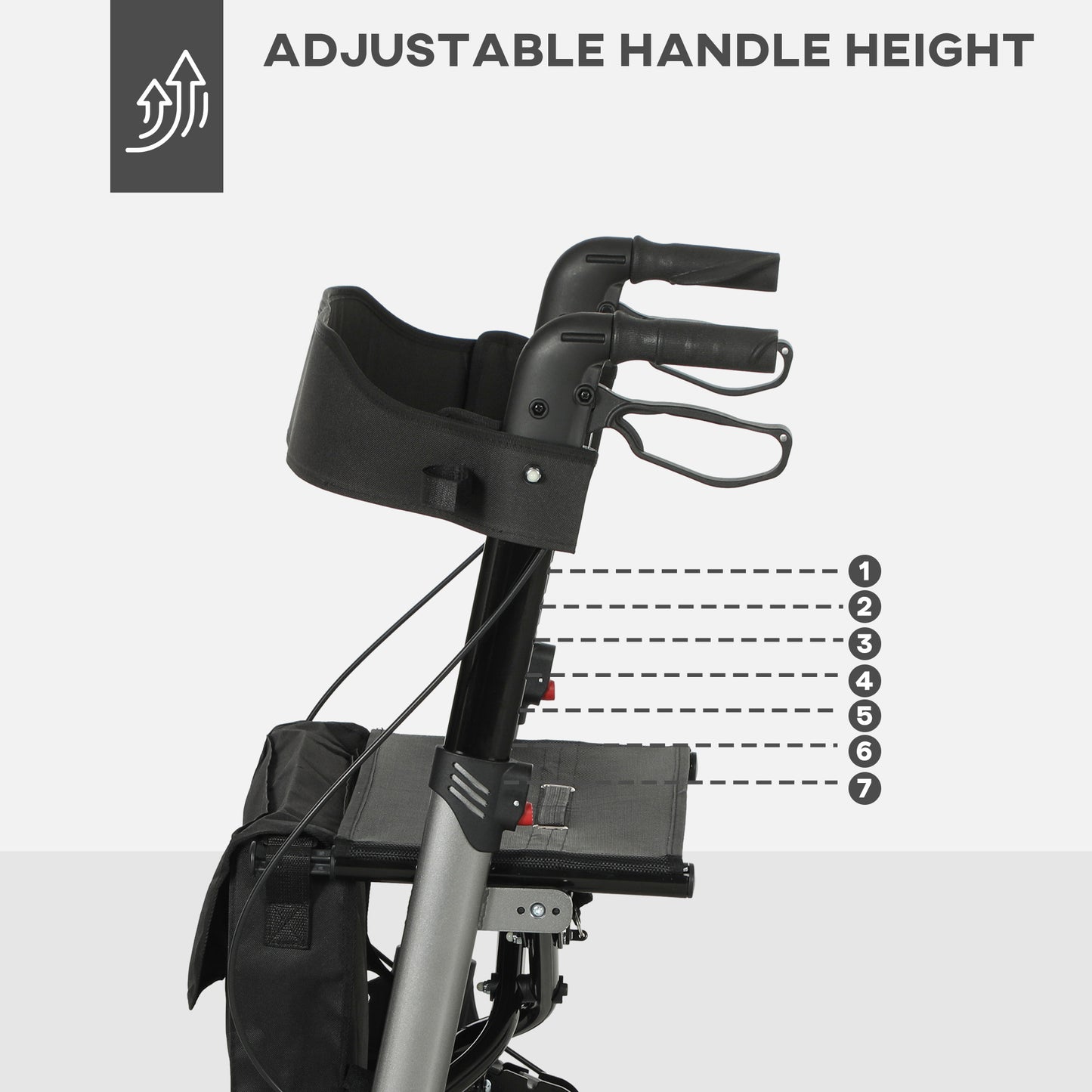 Adjustable 4 Wheel Rollator W/ Seat Bag Folding Mobility Walker