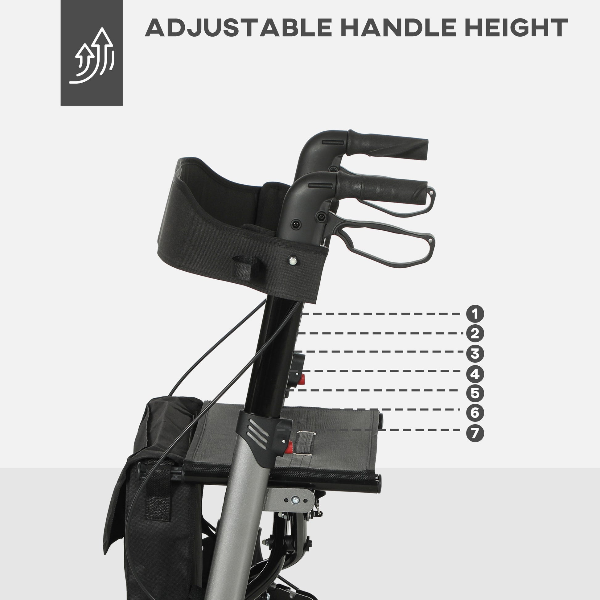 Adjustable 4 Wheel Rollator W/ Seat Bag Folding Mobility Walker