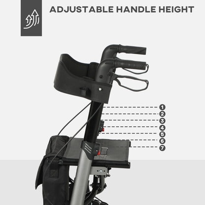 Adjustable 4 Wheel Rollator W/ Seat Bag Folding Mobility Walker