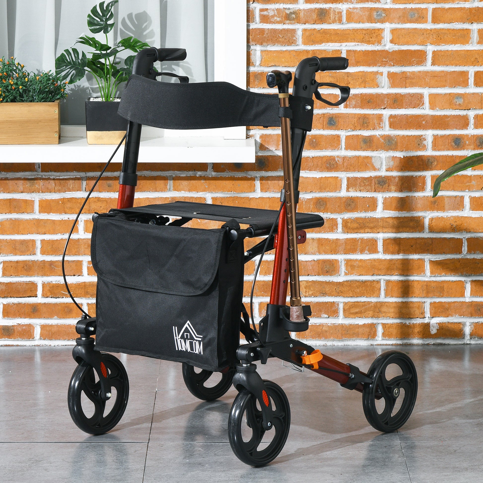 Adjustable 4 Wheel Rollator W/ Seat Bag Folding Mobility Walker