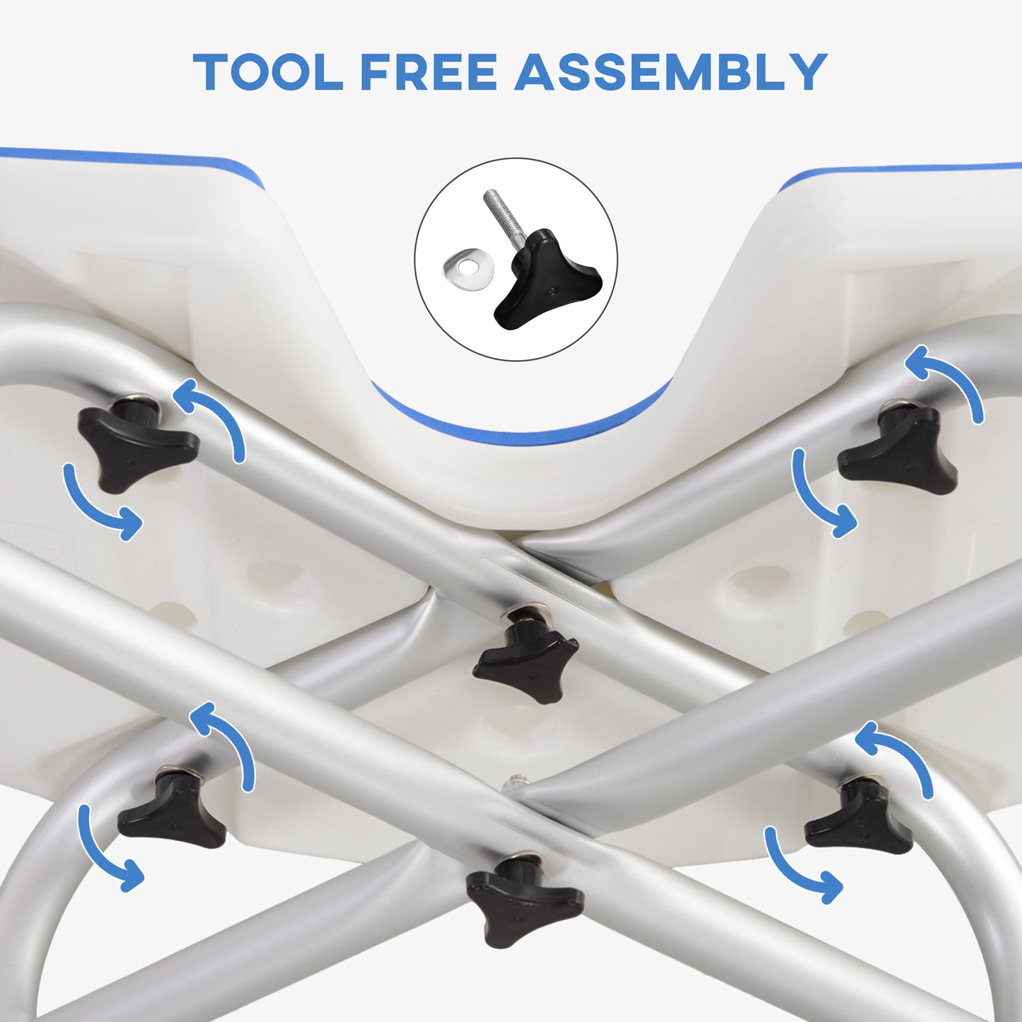 Height Adjustable Shower Stool with Suction Grab Rail U-Shaped Padded Seat