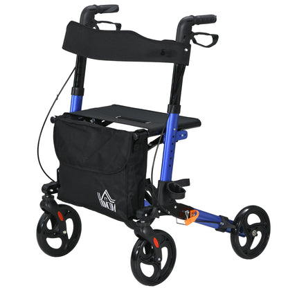 Adjustable 4 Wheel Rollator W/ Seat Bag Folding Mobility Walker