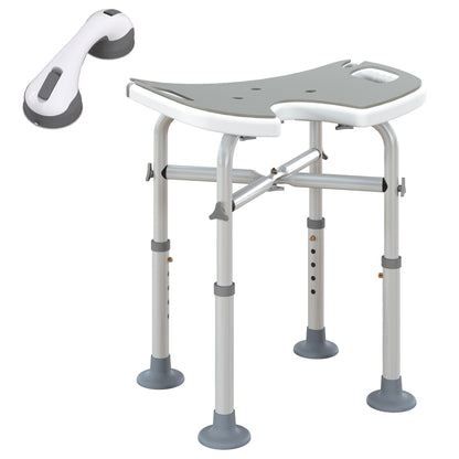 Height Adjustable Shower Stool with Suction Grab Rail U-Shaped Padded Seat