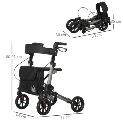 Adjustable 4 Wheel Rollator W/ Seat Bag Folding Mobility Walker