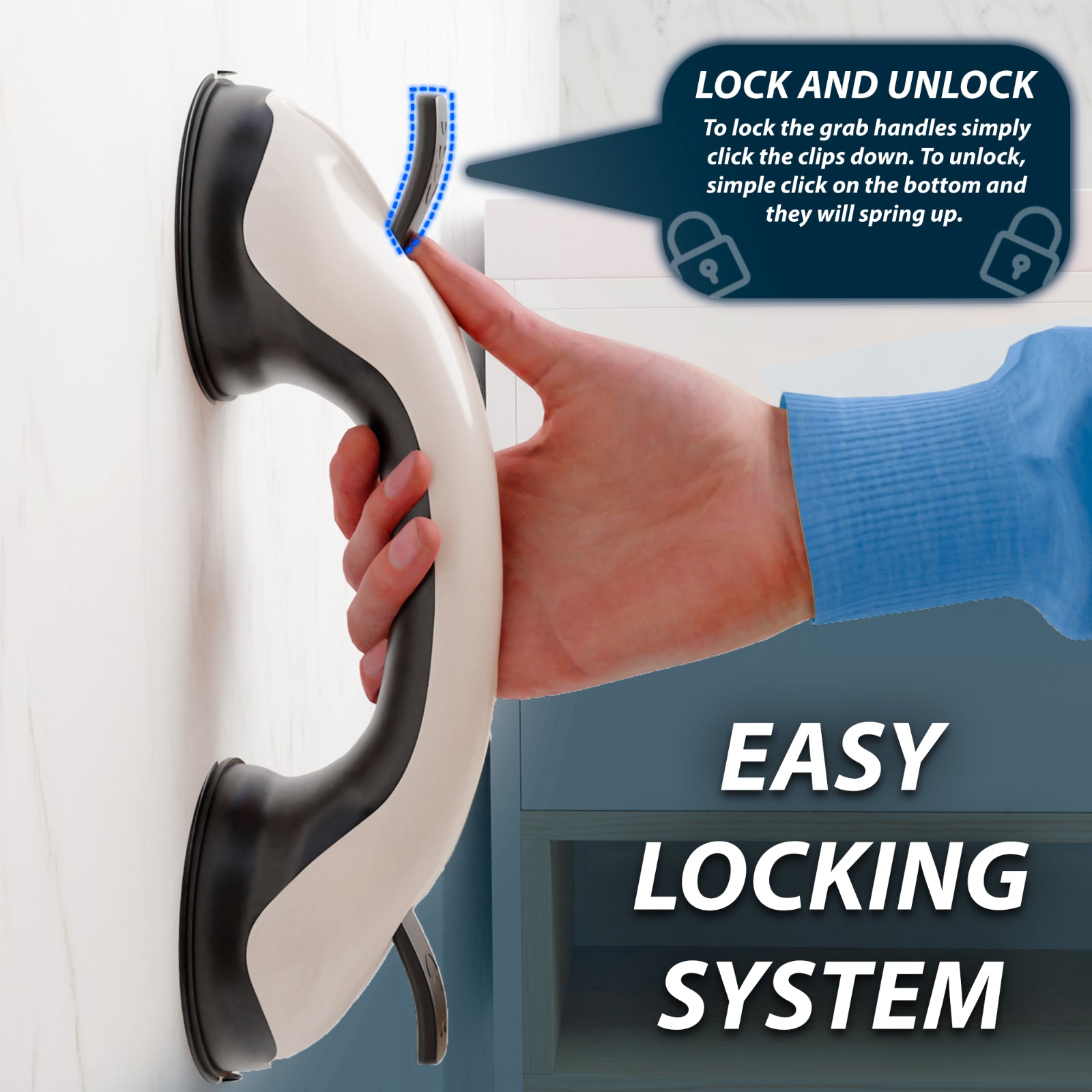 2 X SAFETY SUPPORT HAND RAIL HANDLE BAR GRIP GRAB SUCTION BATH BATHROOM SHOWER