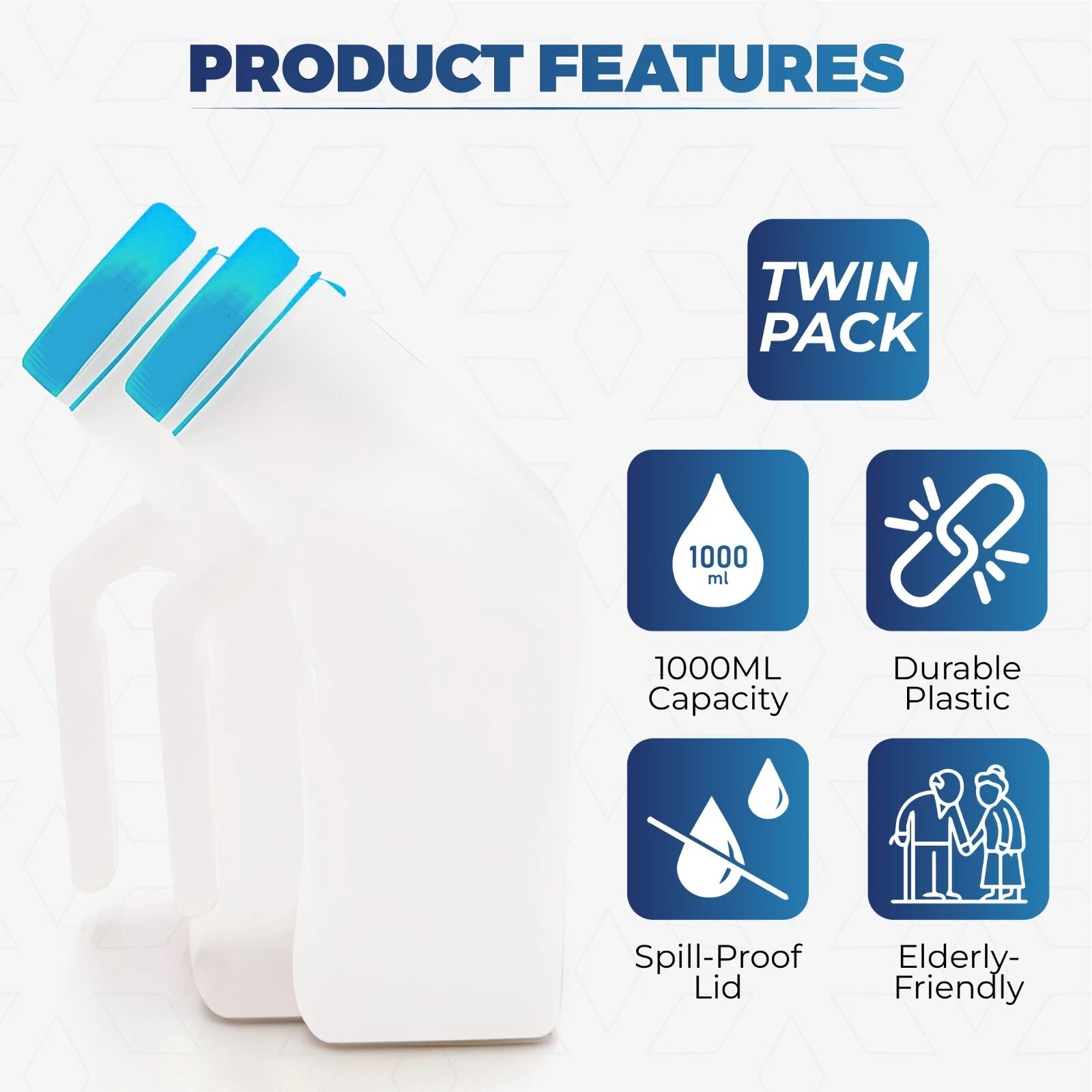 2PCS Male Urinal Portable Incontinence Bottle for Men Travel W/ Night Light - UK