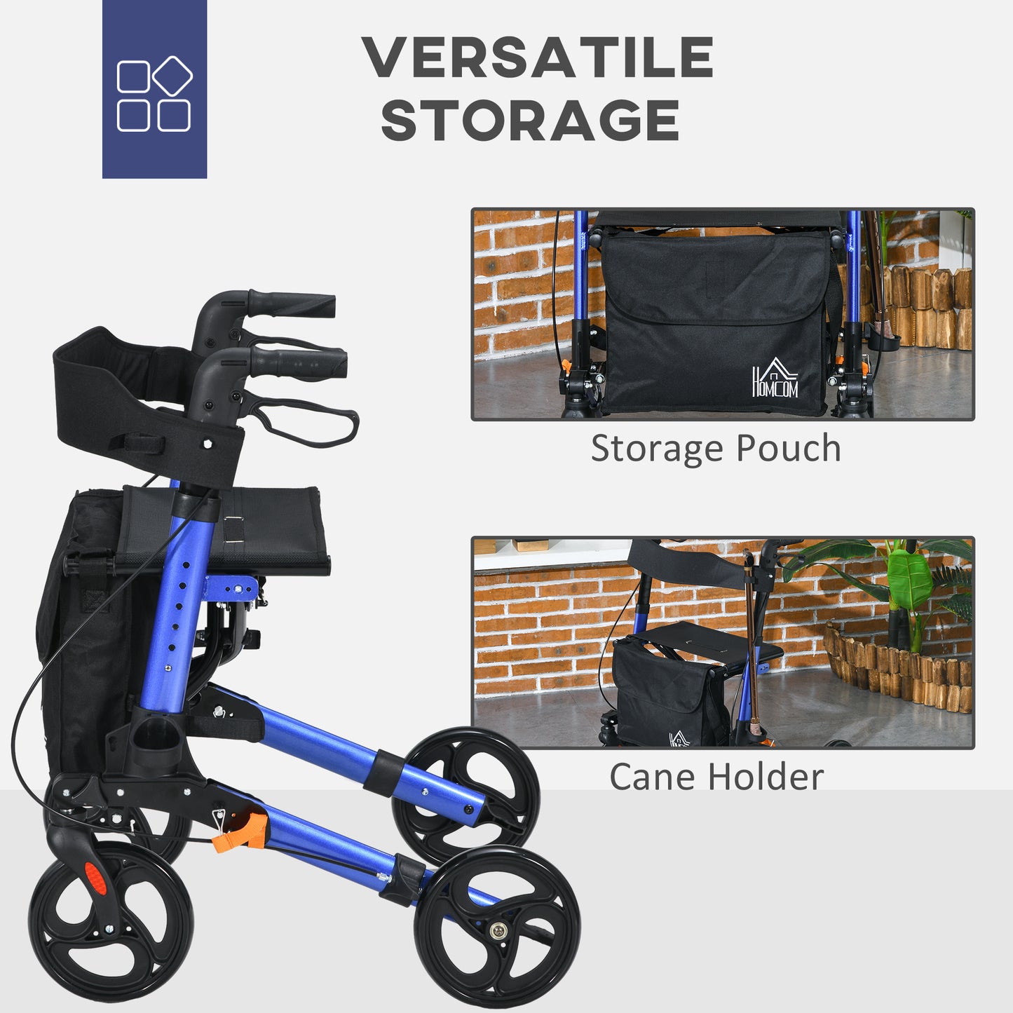 Adjustable 4 Wheel Rollator W/ Seat Bag Folding Mobility Walker