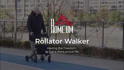 Adjustable 4 Wheel Rollator W/ Seat Bag Folding Mobility Walker
