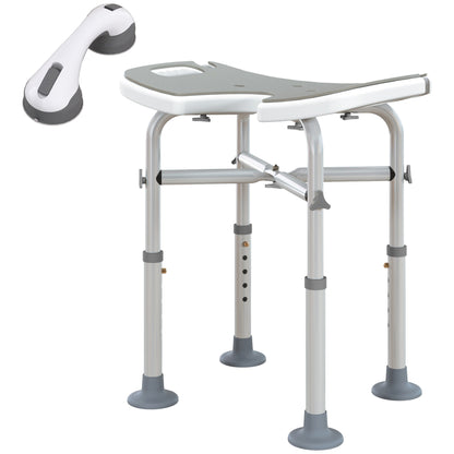 Height Adjustable Shower Stool with Suction Grab Rail U-Shaped Padded Seat