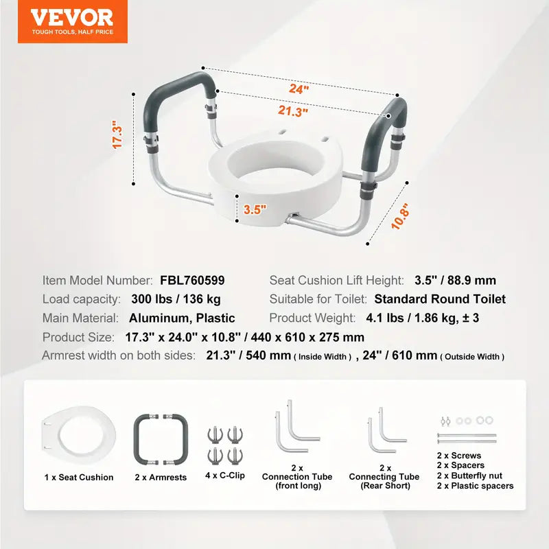Raised Toilet Seat & Guard Rails