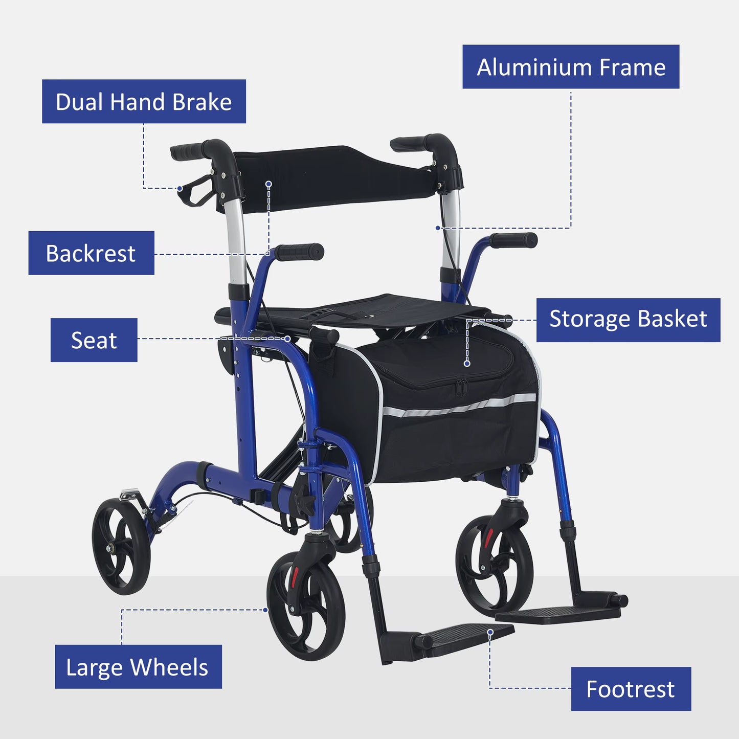 2 in 1 Wheelchair & Folding Rollator Walker Combo, Pearl Blue