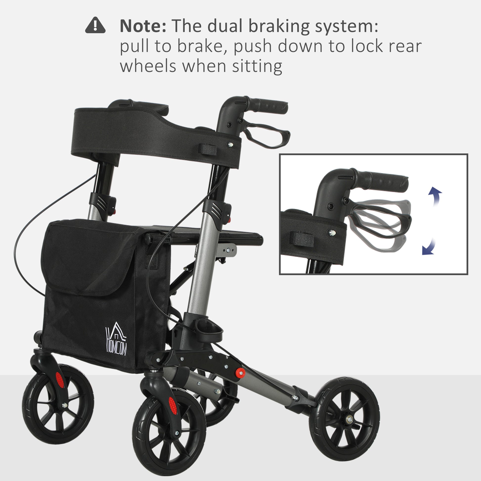 Adjustable 4 Wheel Rollator W/ Seat Bag Folding Mobility Walker