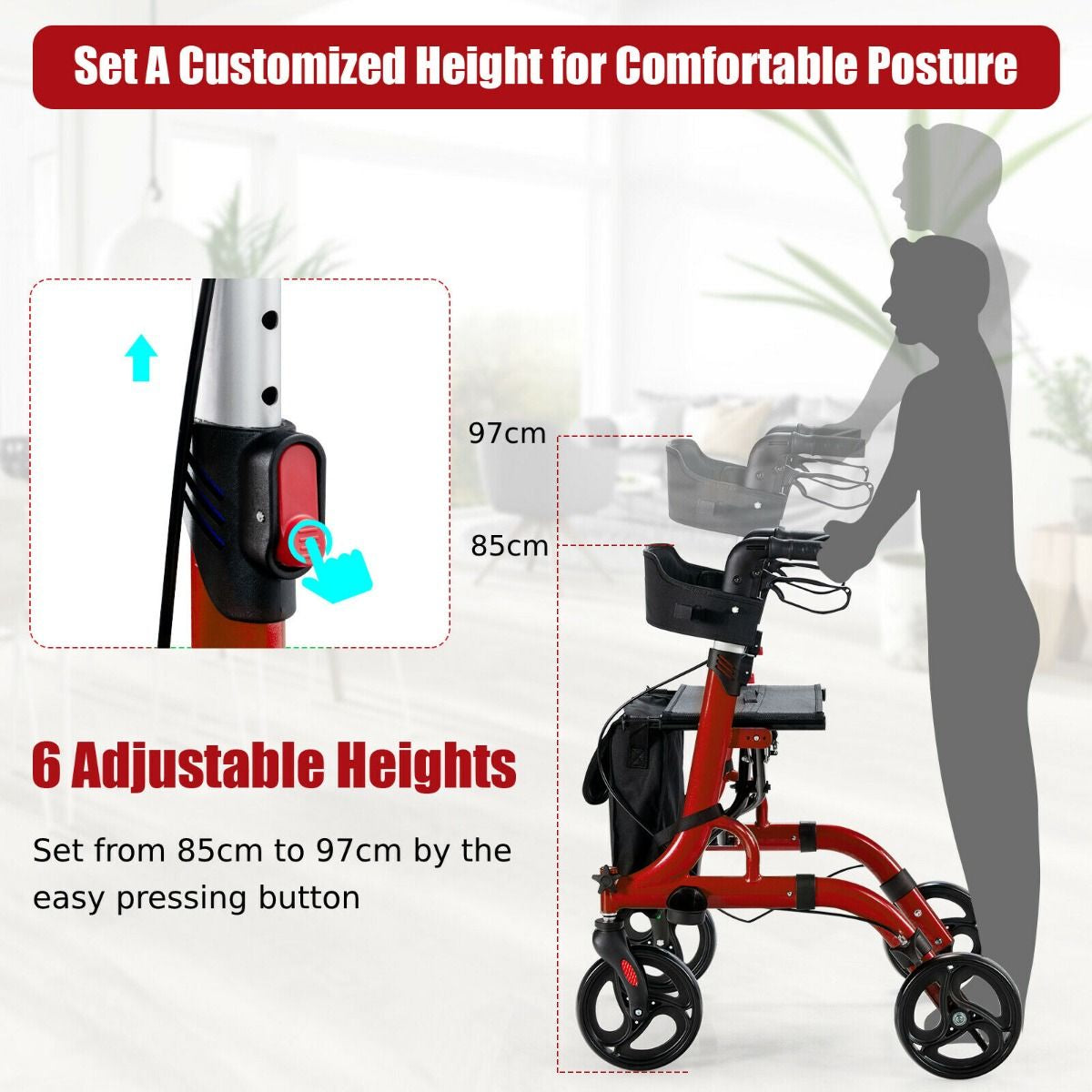2 in 1 Walker Aluminium Mobility Walking Aid with Seat Adjustable