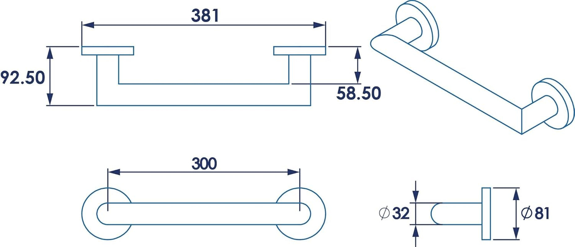 Croydex AP506105 300Mm Modern Safety Support Rail Stainless Steel Grab Bar for B