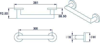 Croydex AP506105 300Mm Modern Safety Support Rail Stainless Steel Grab Bar for B